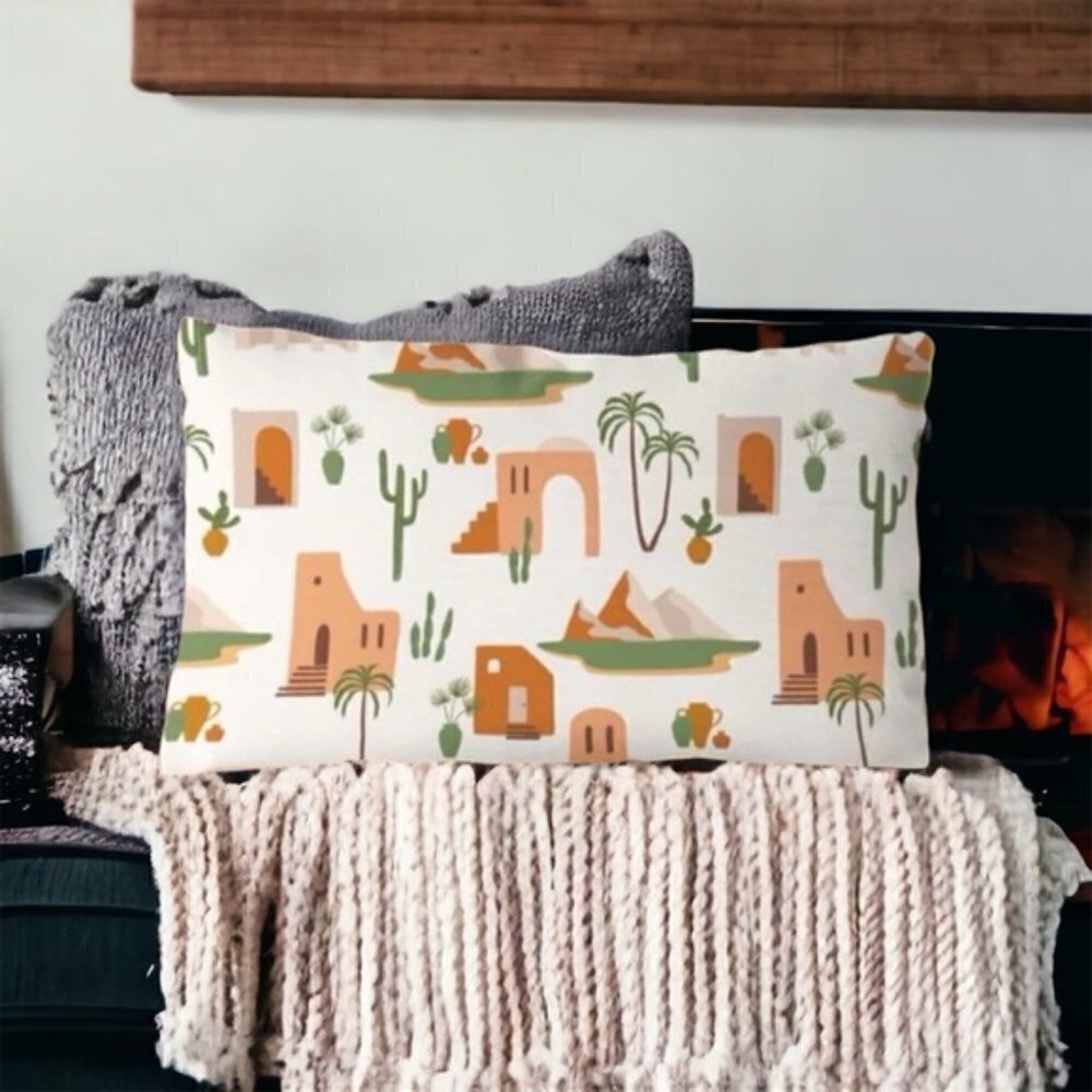 Pillow Cover Southwestern Cactus Buildings Western Zip Rectangle 19.7 X 11.8 - Picture 13 of 15
